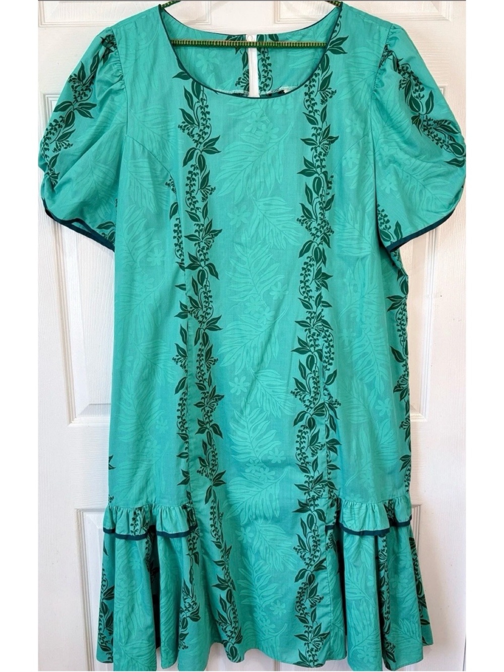 Shannon Marie Hawaii Green Hawaiian Puff Sleeve Long Muumuu Dress RARE 2X 3X